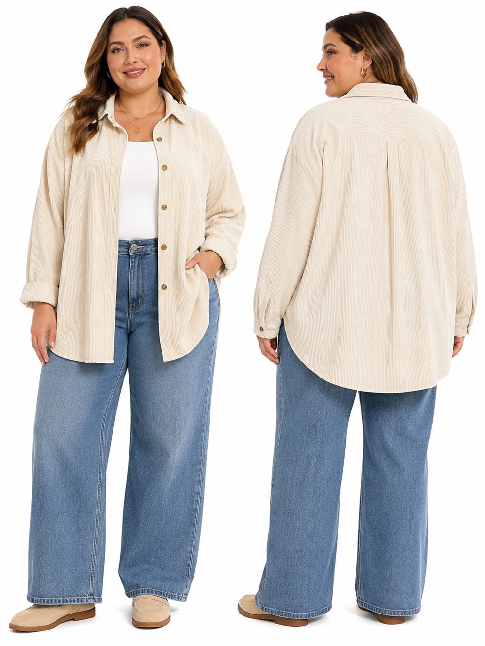 L.L.Bean 3X Plus Ivory Wide Wale Corduroy Shirt Jacket Overshirt Shacket